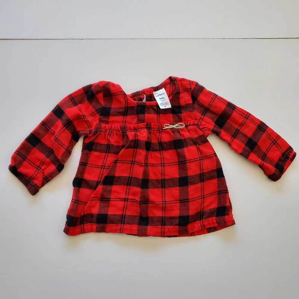 Carter's baby girl's red buffalo long‎ sleeve shirt. Size 9 months.